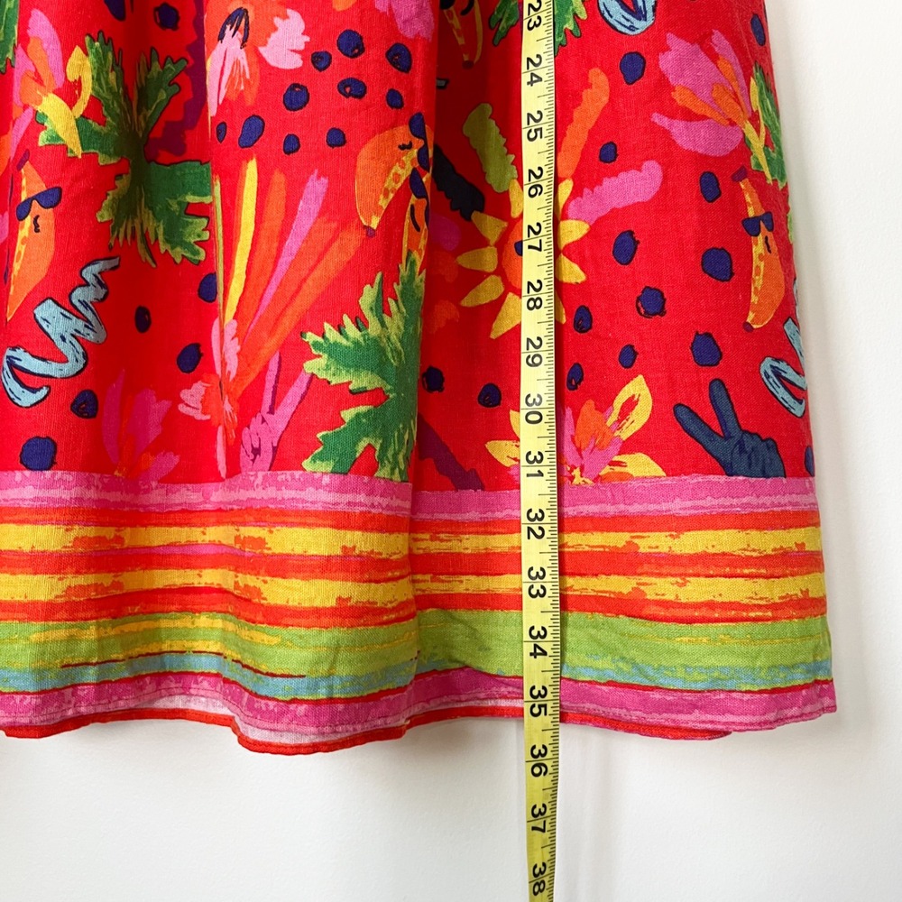 Maison d'Amelie Paris Linen Blend Tropical Tiered Midi Skirt Small Red Multi - Picture 11 of 13